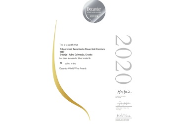 Plavac mali Premium 2017 za Decanter srebro